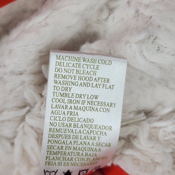 Green Tea Hooded Puffer Vest Sz Med Orange Red Faux Fur Zip Snap Up Sherpa Lined - Picture 9 of 10